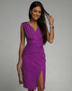 LORETTA | SLEEVELESS V-NECK RUCHED MIDI DRESS WITH SLIT